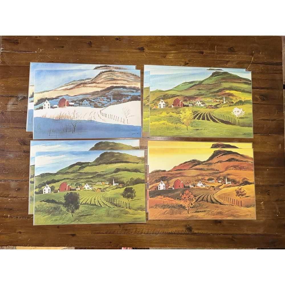 Shapiro AWS Four Seasons Vinyl Placemats Set 8 Farm Country Landscape Cottage